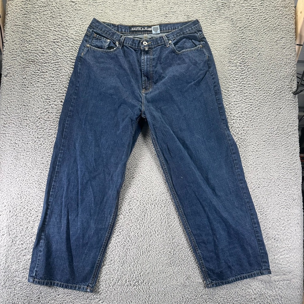 Vintage Nautica Jeans Mens 40x30 Blue Cotton Denim Straight Leg Baggy Workwear